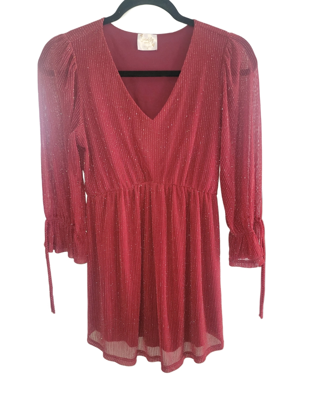 Sparkling V-Neck Red Long Sleeve Maternity Top